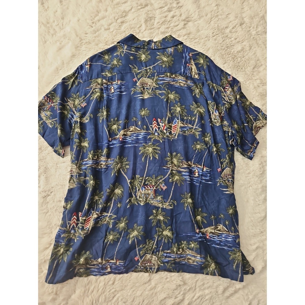 Saddlebred Patriotic Hawaiian Shirt Men's XXL Blue USA Flag Tropical Camp Shirt - Picture 2 of 12